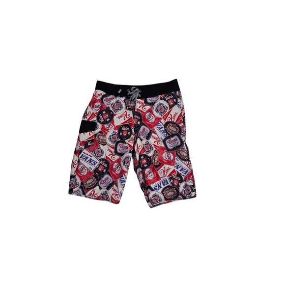 Vans Men’s Logo Print Board Shorts Size 28 Red Black - Picture 1 of 14